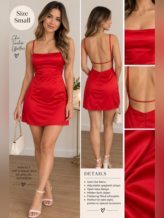 Edikted Dresses & Skirts - Edikted Women’s Red Satin Tie-Strap Backless Mini Dress Size S NWT